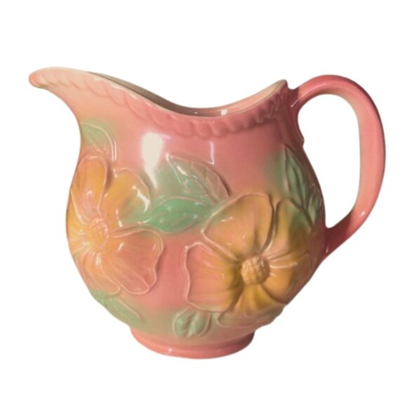2/$30 Vintage  Hull USA Pottery Pitcher jug vase pink dogwood  flower - Picture 9 of 11